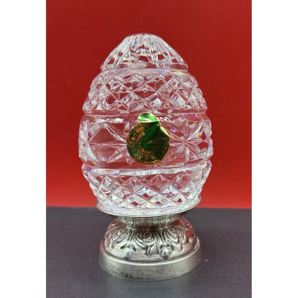 Vintage Waterford Crystal 1990 Annual Egg On Silver Plated Base Ireland